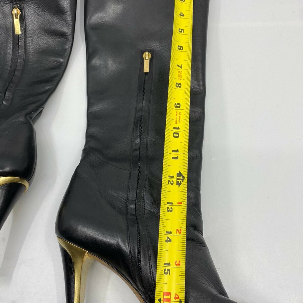 JIMMY CHOO Black Leather Knee high boots 7.5 - Picture 7 of 12